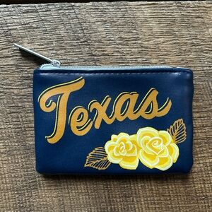 Starbucks Navy Texas Change Coin Purse Yellow Floral Roses